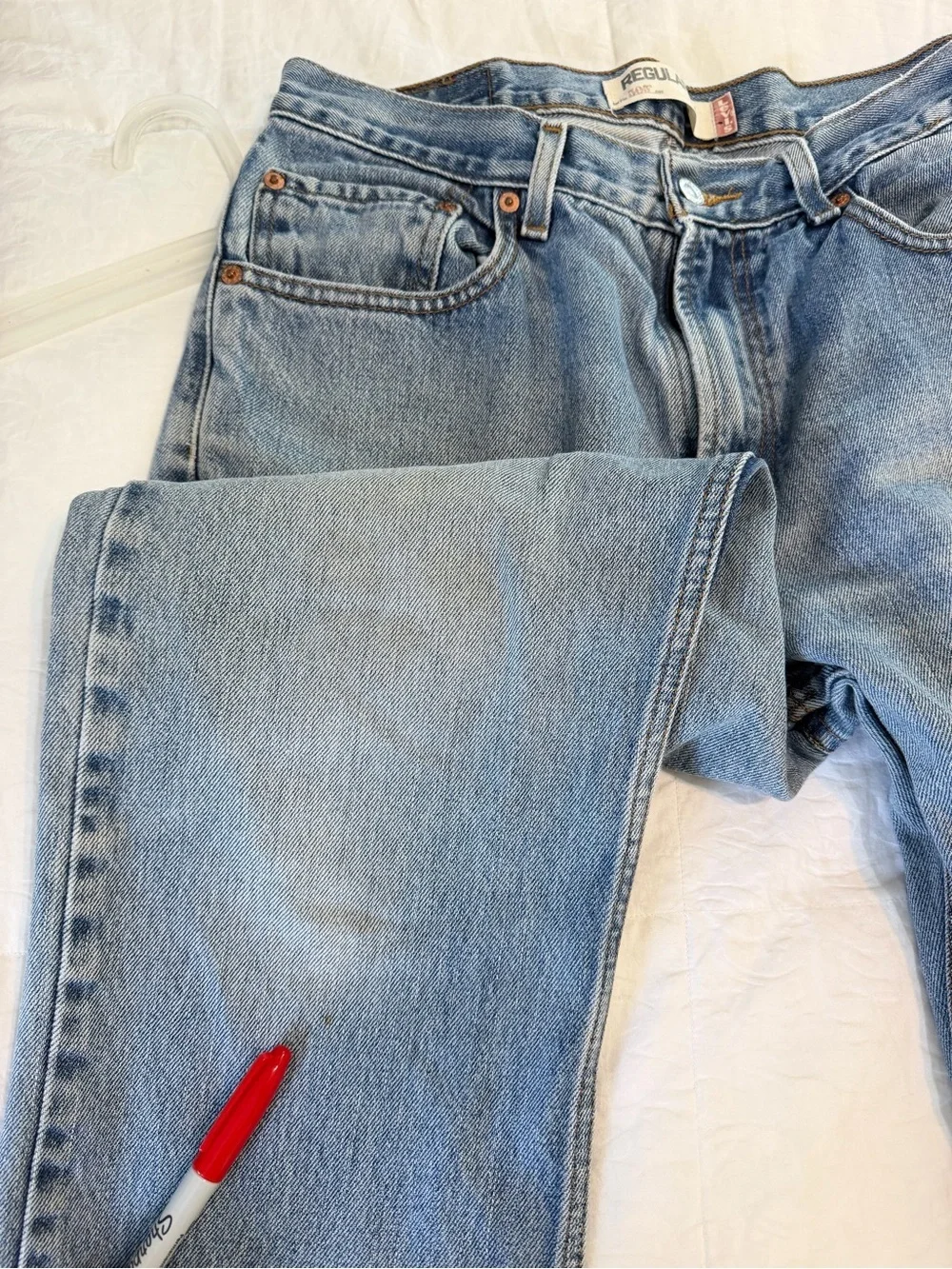 Levi’s 505 Regular Fit Jeans Light Wash Distressed Frayed Hem W38 L34 Vintage